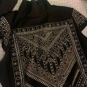 Black dress with gold and silver rhinestones